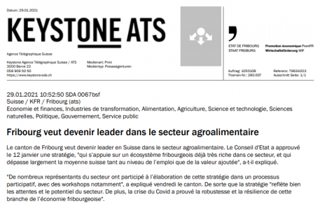 keystone ats : Fribourg veut devenir leader dans le secteur agroalimentaire keystone ats : Fribourg veut devenir leader dans le secteur agroalimentaire