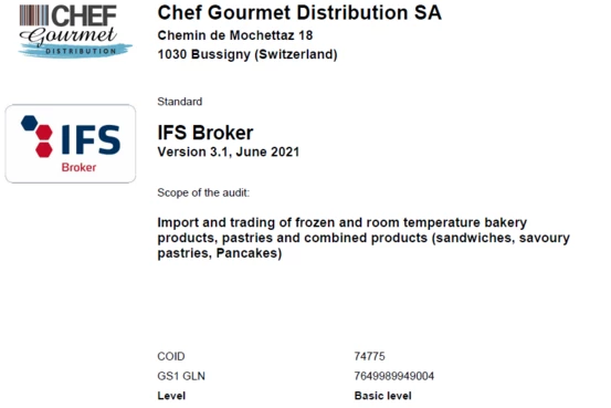 Certificat IFS